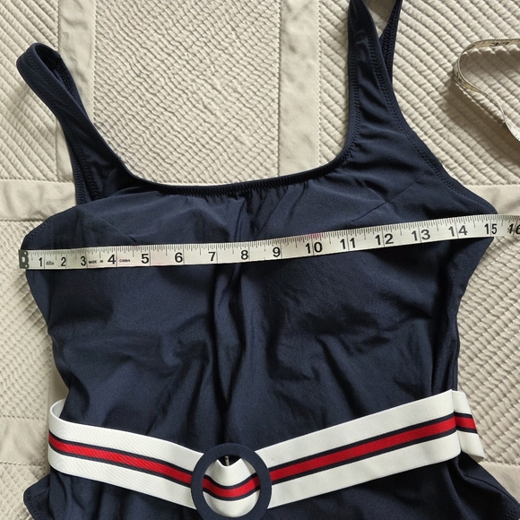 NWT H&M One Piece High Leg Swimsuit With Attached Belt, Navy Size M - Picture 11 of 13